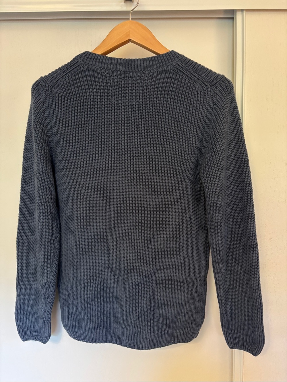 Long Wharf Women Fisherman Sweater Size Medium Crew Rib Minimalist Blue Chunky - Picture 3 of 7